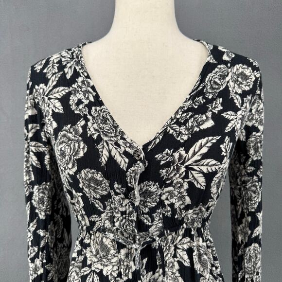 Billabong Allegra Floral Maxi Button Down Dress Womens S Black White Rayon - Picture 8 of 16